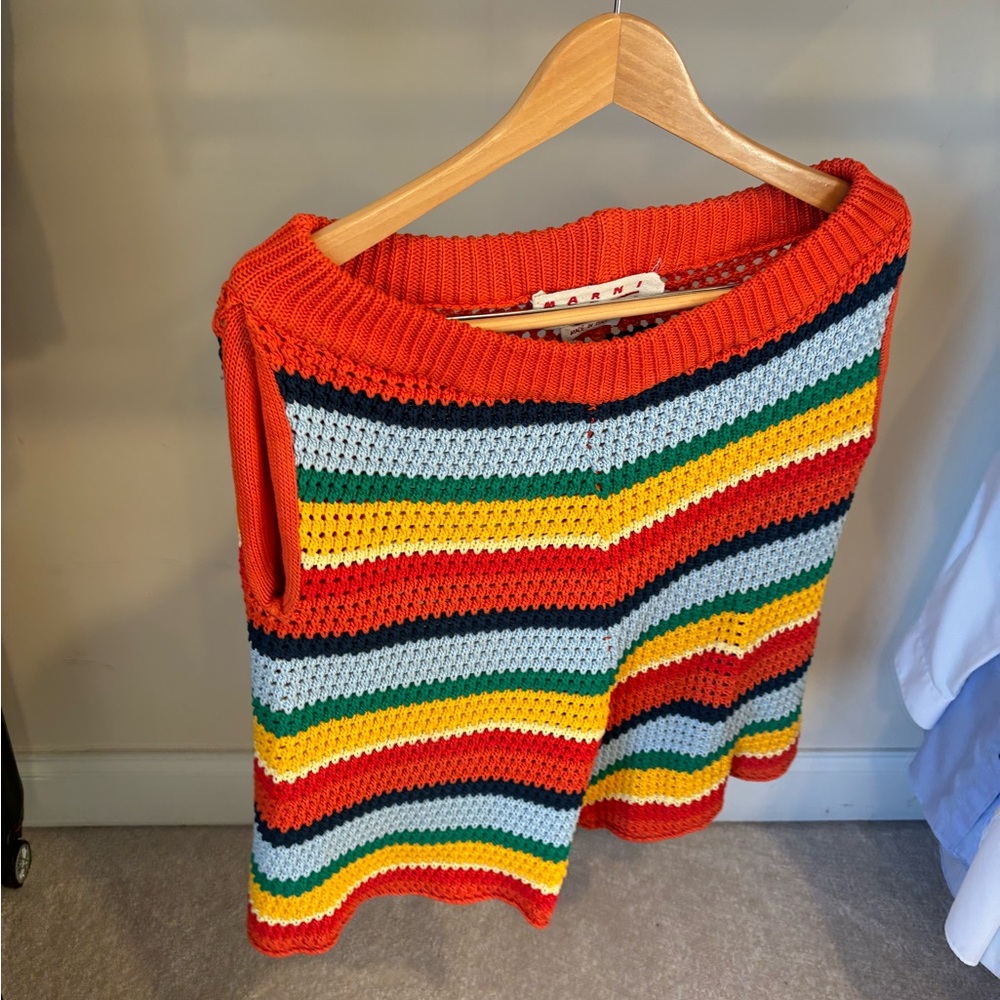 Marni Nvi Cotton Crochet Stripe Shorts